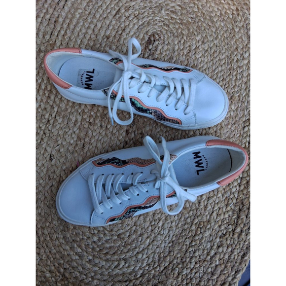 Madewell Sidewalk Low -Top Sneakers Sz 9.5 Snake Embossed Leather Wave EUC - Picture 2 of 13